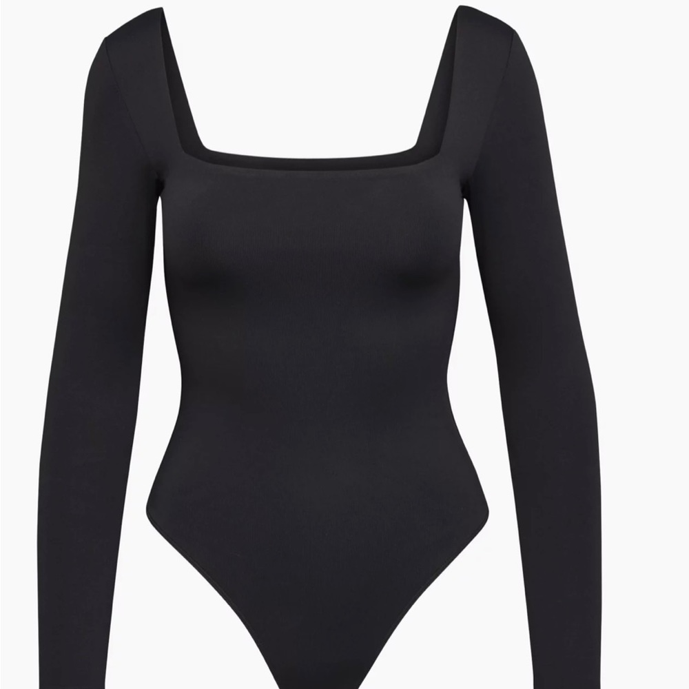 Babaton Black Long-Sleeve Square-Neck Bodysuit